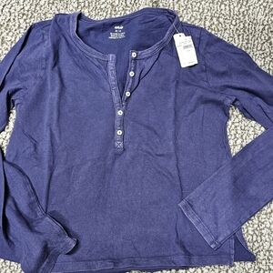 American Eagle Blue Long Sleeve Henley